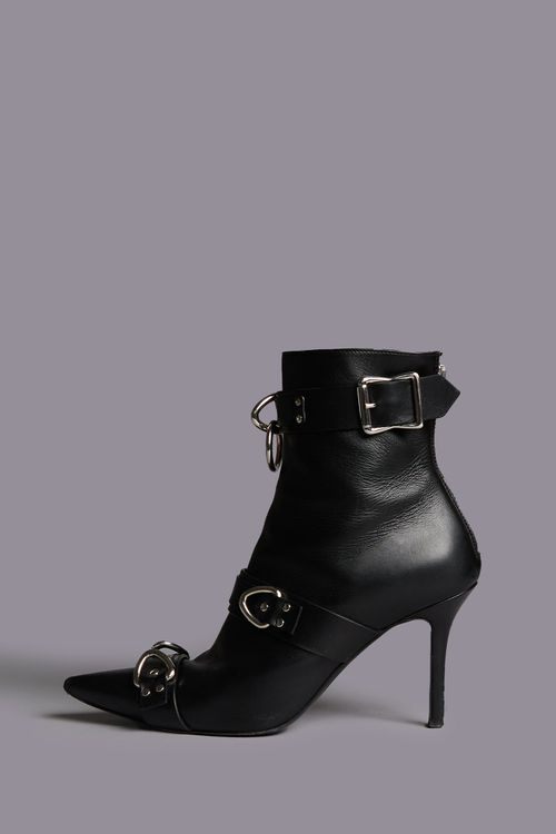 R13 Strapped Skinny Ankle Heeled Boot - Black