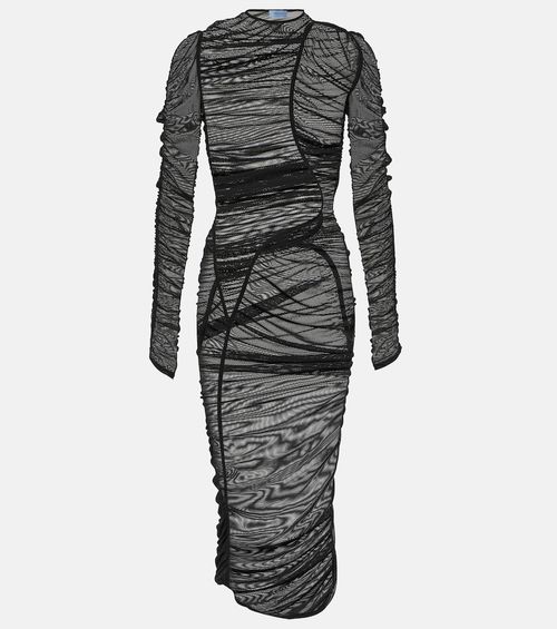 Ruched mesh midi dress