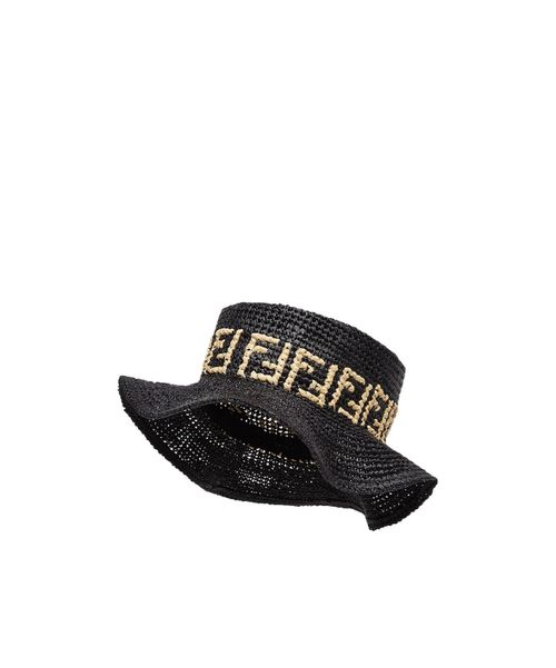 Black raffia bucket hat