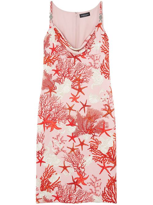 Sea-print satin slip dress - Pink