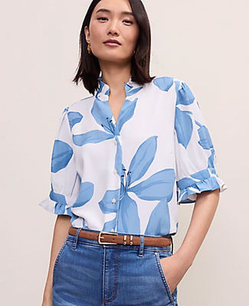 Ann Taylor Petite Floral Ruffle Collar Shirt
