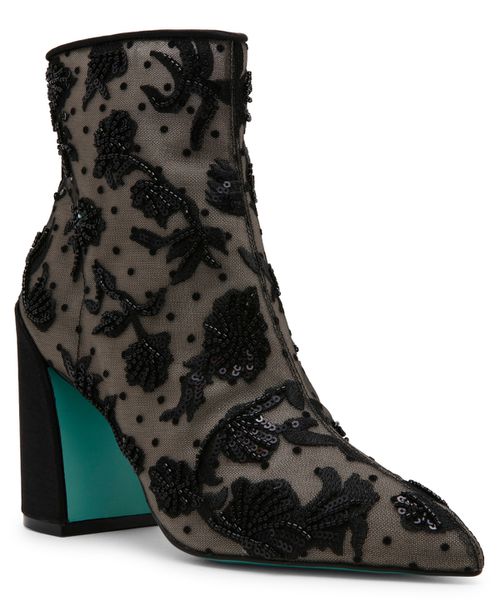 Women's Merri Mesh Embellished Block Heel Booties - Black