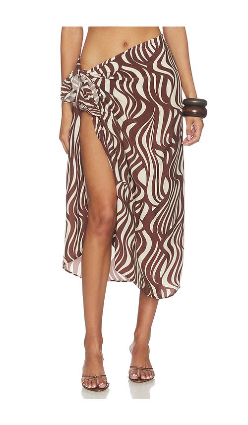 Enza Costa Wave Print Sarong in Wave Print - Brown. a