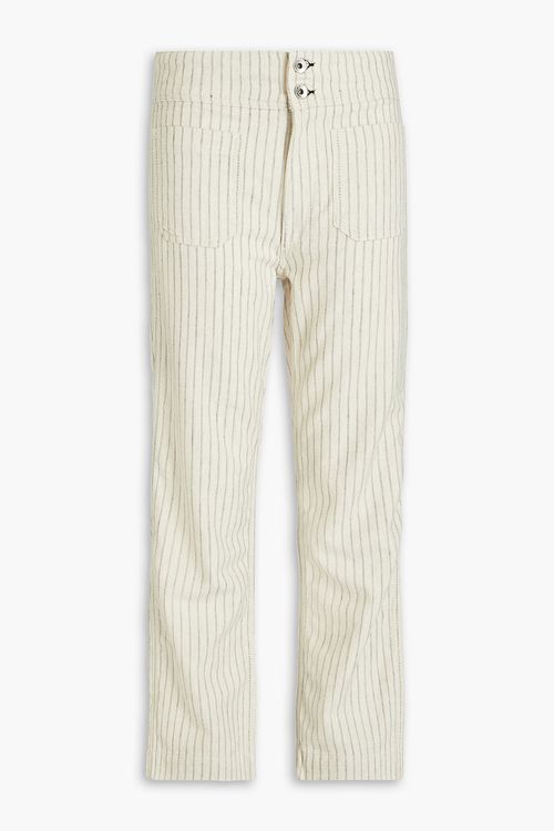 Cropped striped cotton, hemp and linen-blend straight-leg pants