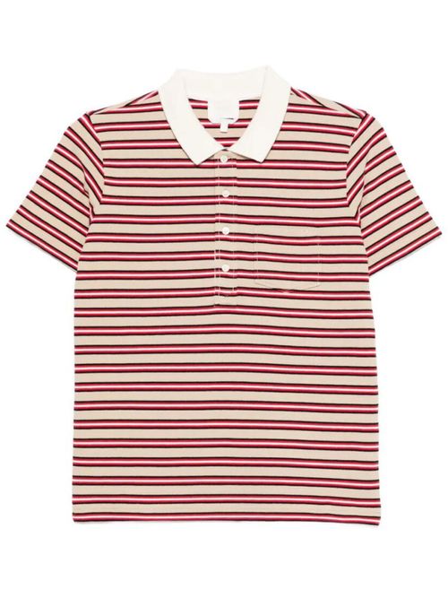 Beige Stripes Shirt Collar Polo