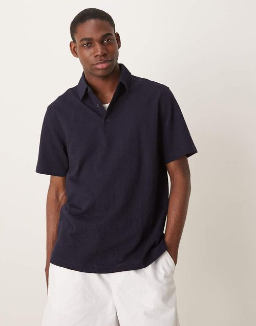 Textured polo shirt in navy