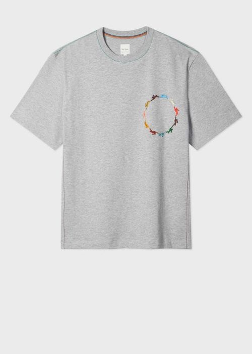 Grey T-Shirt with Multicolour Rabbit Embroidery