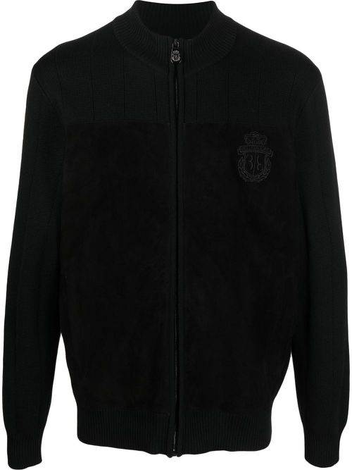 Embroidered-logo detail knit jacket - Black