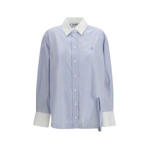 Striped Cotton with Cut-Out Detail Shirt — Blue