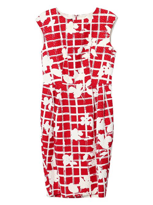 Floral grid-print mini dress - Red