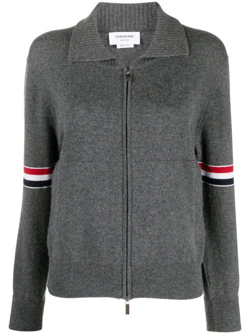 RWB-striped cashmere zipped-up cardigan - Grey