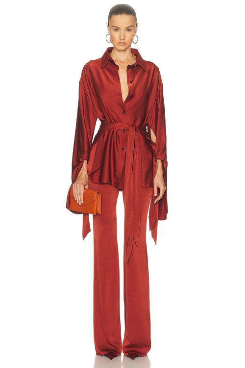 Atlein Oversize Knot Shirt in Brique - Rust. 36 also