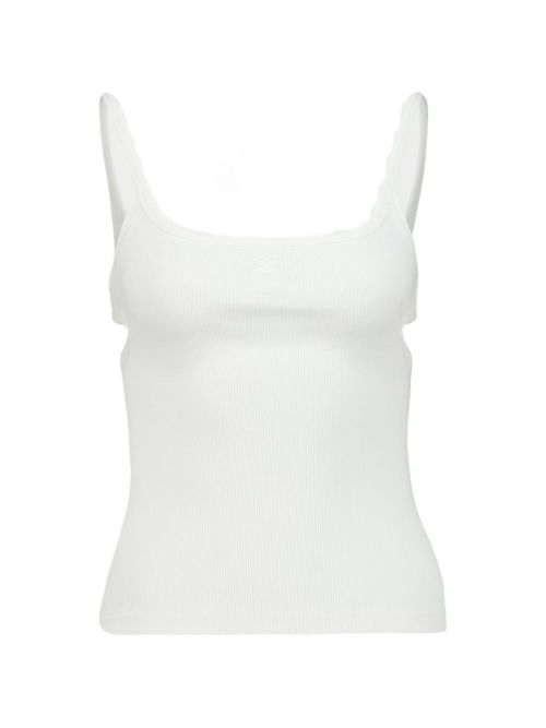 Ribbed Knit with Cut-Out Shoulders Tank Top — white