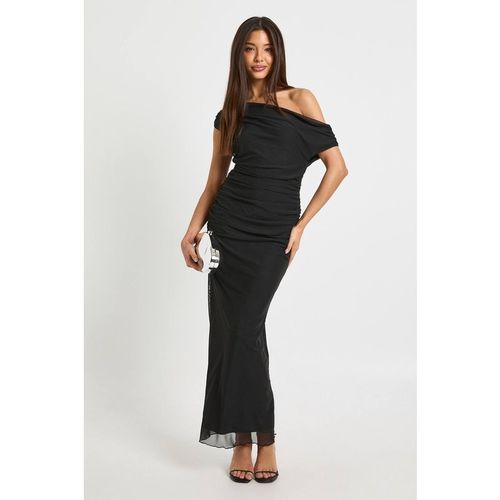 Boohoo Women's Off The Shoulder Mesh Maxi Dress in Black