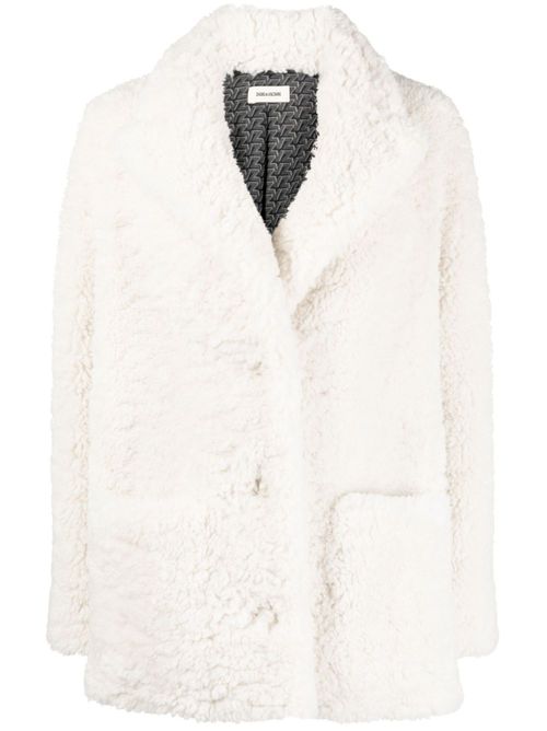 Double-breasted faux shearling coat - White