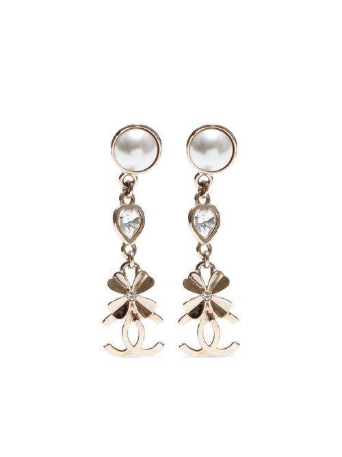 2022 CC rhinestone dangle earrings - Gold