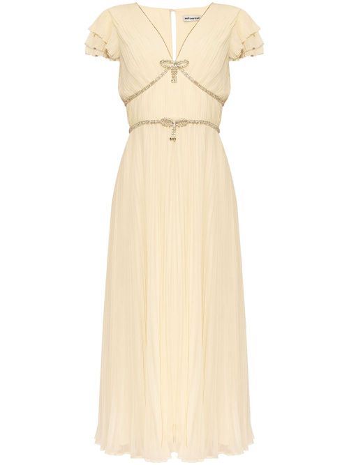 Crystal-trim pleated midi dress - Neutrals