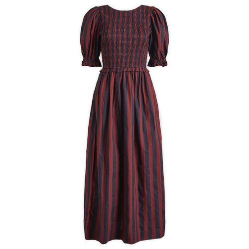 Women's Tie Front Striped Midi Dress in Red And Navy