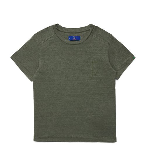 Stefano Ricci Kids Linen Embroidered Monogram T-Shirt