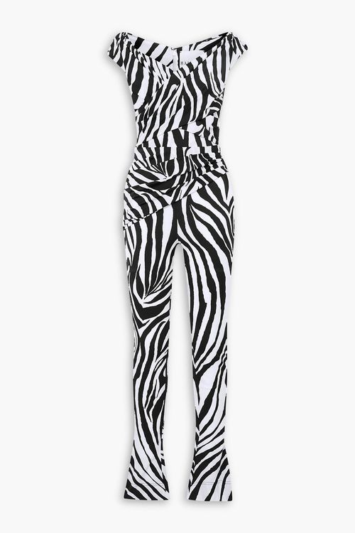 Off-the-shoulder zebra-print satin jumpsuit - Animal print - FR 34
