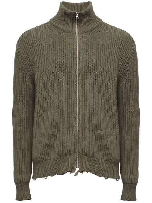 Ribbed zip-up cotton jacket - Green