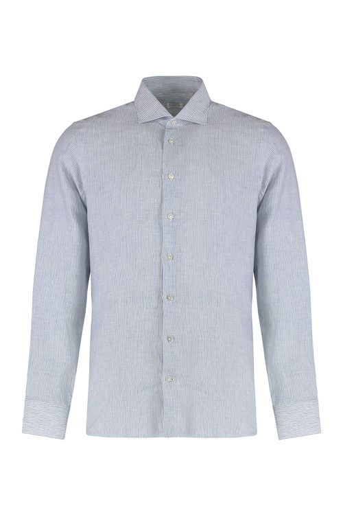 Striped Linen Shirt with Rounded Hem