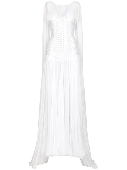 Corseted silk-blend gown - White