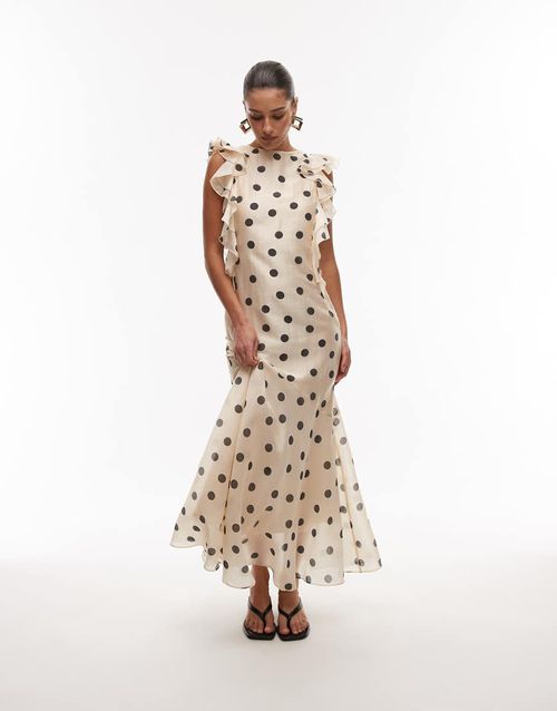 Other Stories | & Other Stories maxi dress with ruffle edging and low back  in dot print-Multi | Realry