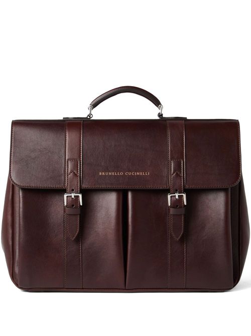 Double-buckle leather briefcase - Red