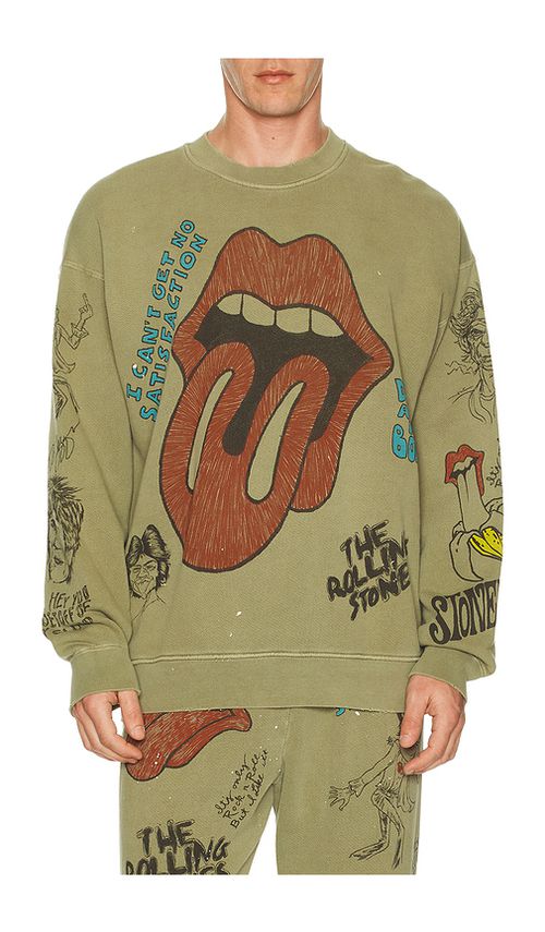 Madeworn Rolling Stones Sketch Classic Crew Sweatshirt in Green. M. Also in L, S, XL/1X