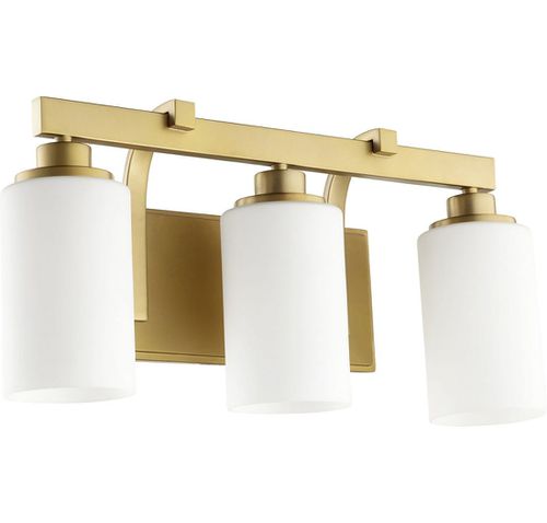 Quorum Lancaster 3-Light 10" Bathroom Vanity Light in Aged Bra