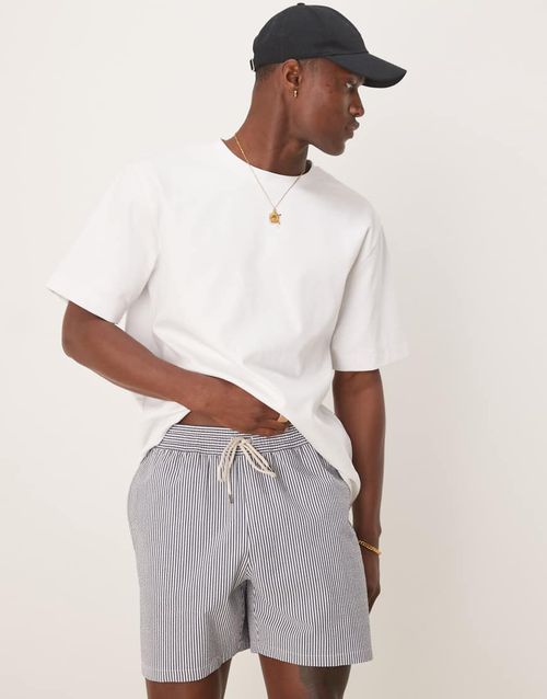 Polo Ralph Lauren Traveler icon logo seersucker stripe swim shorts in navy