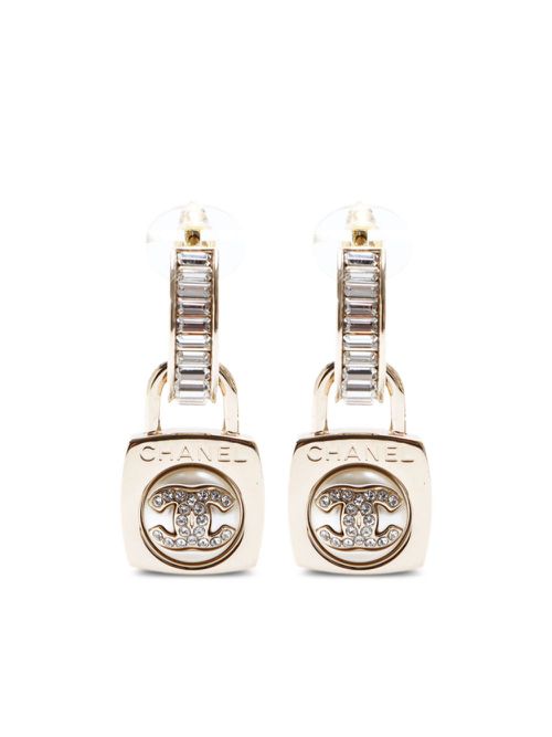 2023 CC rhinestone drop earrings - Gold