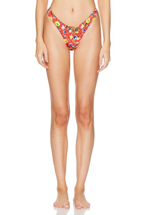 Heavy Manners High Cut Cheeky Bikini Bottom in Rockaway - Red.  XL also in