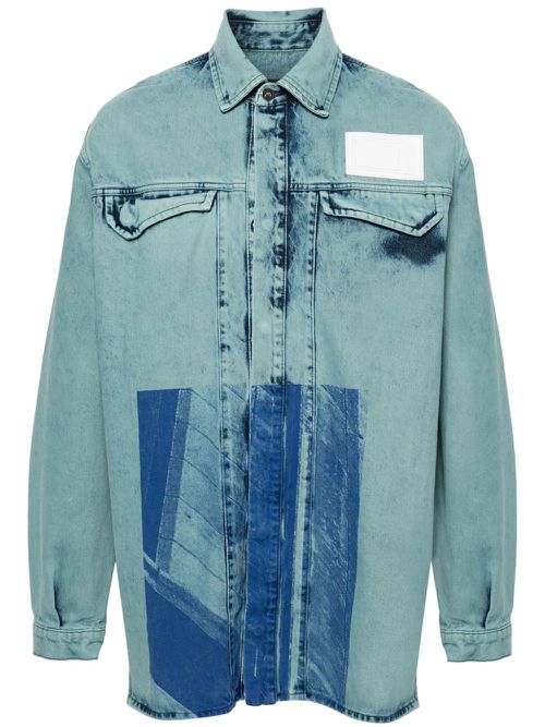 Abstract-print denim shirt - Blue
