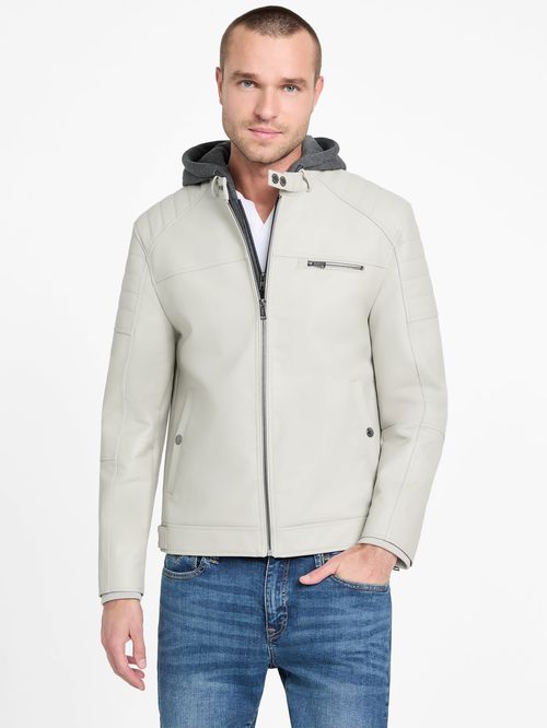 Danilo Faux-Leather Hooded Moto Jacket