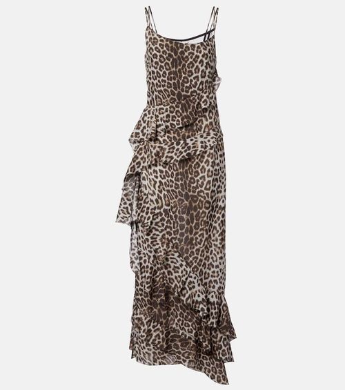 Leopard-print draped silk maxi dress
