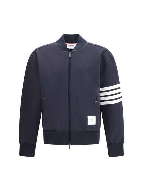 Striped Zip Bomber Bomber Jacket — Navy