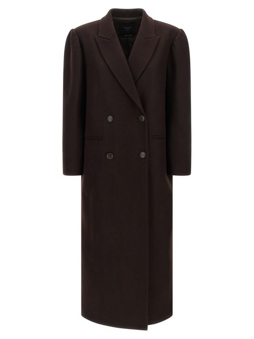 Double-Breasted Wool Blend Coat — Brown