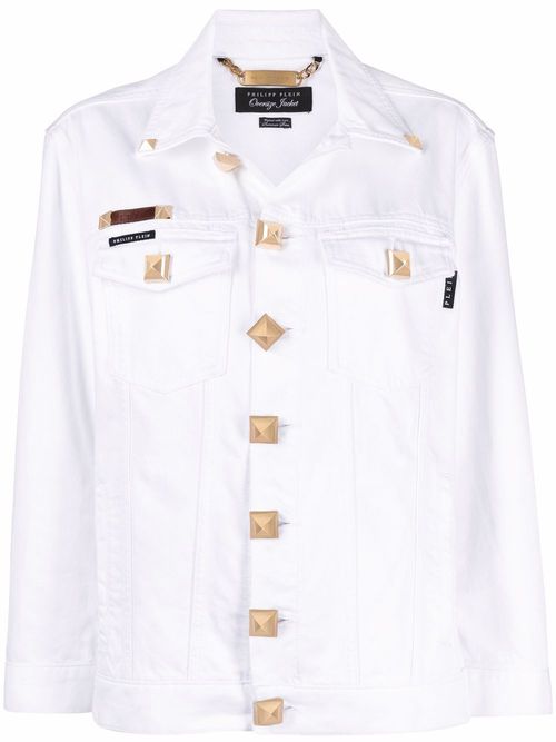 Logo-patch denim jacket - White