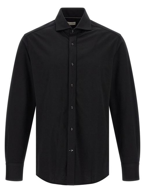 Cotton Piquet Shirt — Black