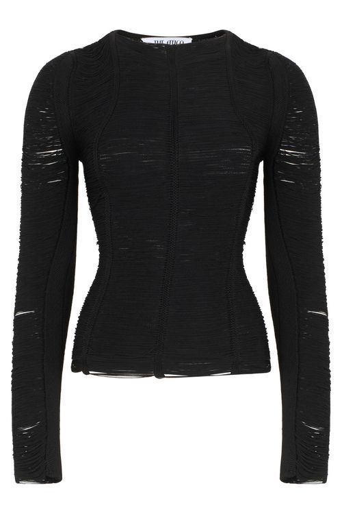 Black Textured Round Neck Top