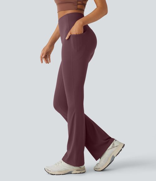 UltraSculpt™ SoCinched High Waisted Tummy Control Pocket Shaping Yoga Bootcut Leggings  - Evening Red