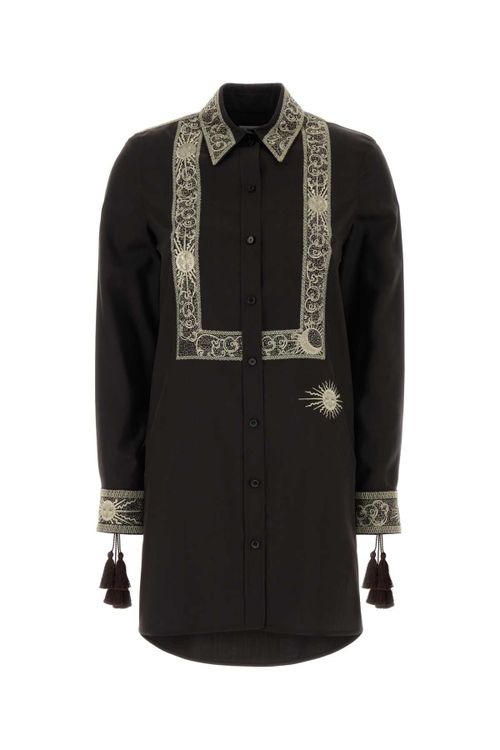 Lace-Trimmed Silk Dress — Black