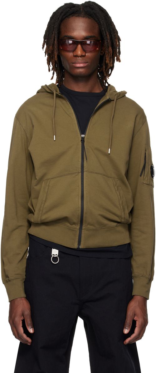Khaki Light Fleece Zip Lens Hoodie