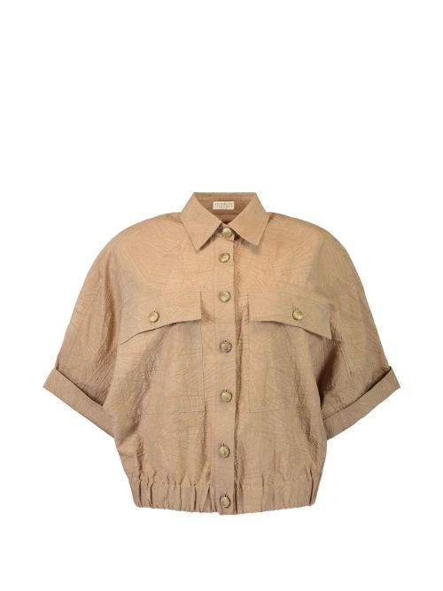 Chest-Pocket Button-Up Shirt — Beige
