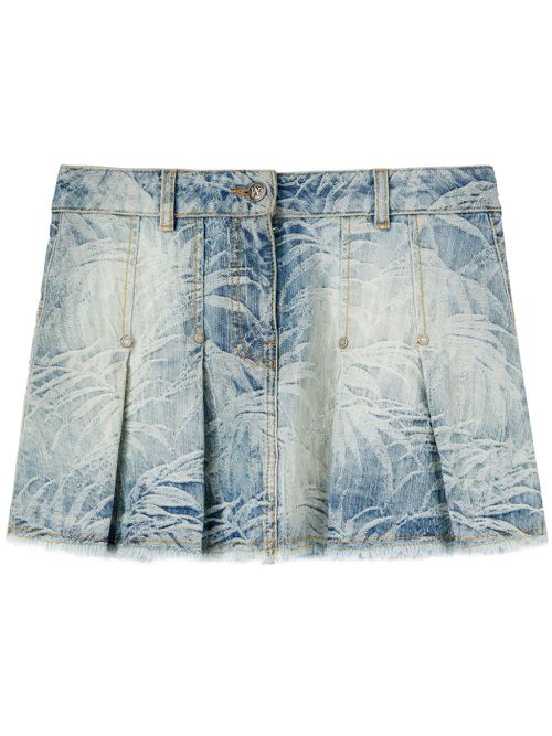 Palms-jacquard pleated mini skirt - Blue