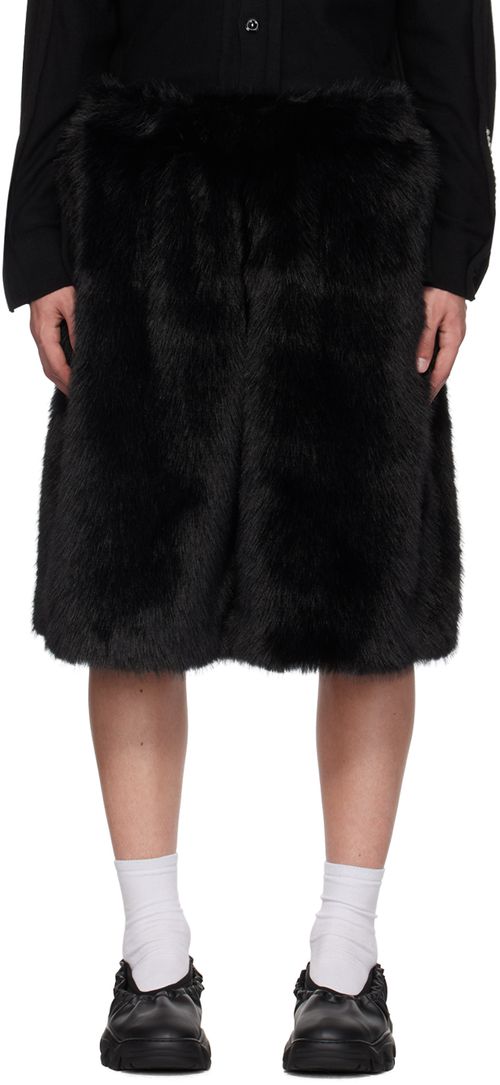Simone Rocha Black Boxing Faux-Fur Shorts