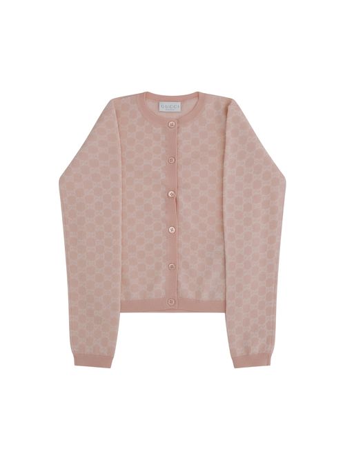 GG Motif Wool Cardigan — Pink
