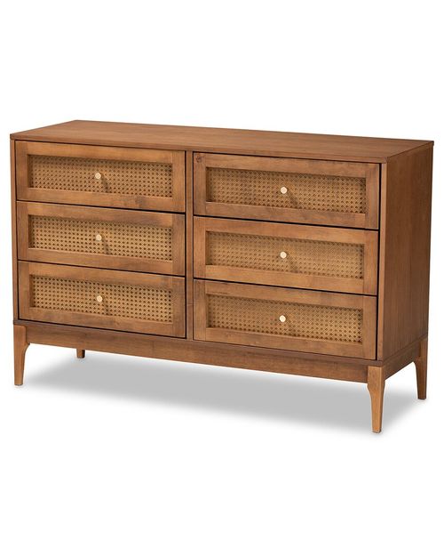 Baxton Studio Ramiel Mid-Century Modern Ash Rattan 6-Drawer Dresser